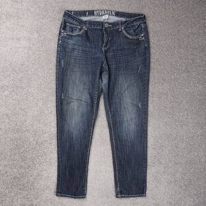 Y2K Womens Hydraulic Tapered Leg 35x30 Dark Wash Distressed Low Rise Denim Pants